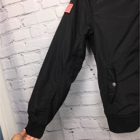 H&M Nasa Logo American Flag Patch Black Quilted Bomber Flight Jacket Kids 12/14 - Picture 4 of 13
